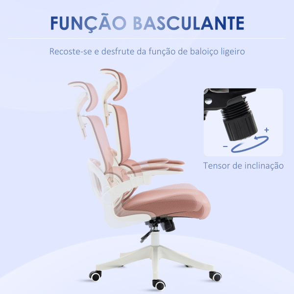Vinsetto Cadeira de Escritório Giratória de Malha Cadeira de Escritório Basculante com Encosto Alto 62x58x120-133 cm Rosa - Image 7