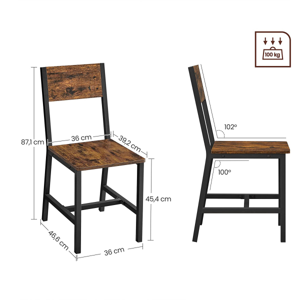 Cadeiras de jantar com estrutura metálica | VASAGLE | 87,6 x 50 x 36 cm | marrom/preto | LDC092B01V1. - Image 3