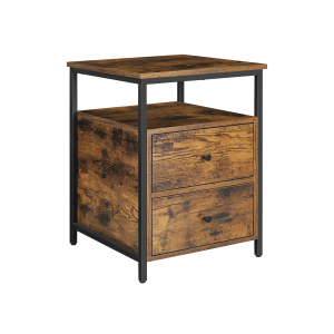 Mesa de cabeceira VASAGLE, mesa de cabeceira, mesa lateral, 45 x 45 x 60 cm, prateleira aberta, 2 gavetas, para sala de estar, quarto, industrial, marrom rústico e preto LET067B01