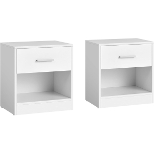 Mesas de cabeceira VASAGLE, conjunto de 2, mesa lateral com gaveta, puxador, compartimento aberto, mesa lateral, para quarto, sala de estar, branco clássico LET776W01