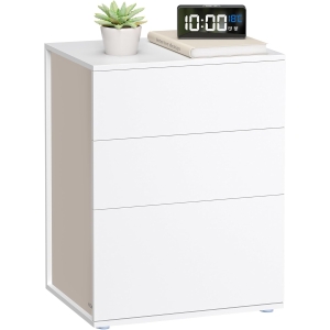 VASAGLE Montagem super rápida sem ferramentas, mesa de cabeceira, criado-mudo com 3 gavetas de armazenamento, mesa lateral, minimalista moderna, quarto e sala de estar, branco fosco e bege cappuccino LET778W01