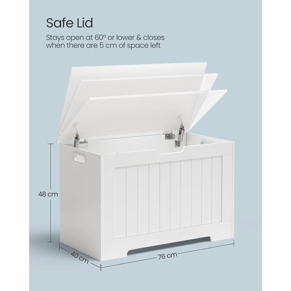Banco de brinquedo VASAGLE LHS11WT com assento e baú de armazenamento com grande capacidade, branco, madeira projetada, 76 x 48 x 40 cm (L x A x P) - Image 2