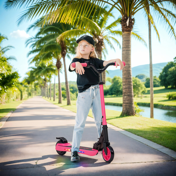 SPORTNOW Trotinete Elétrica Dobrável para Crianças 120 W Autonomia 6 km e Máximo 10 km/h com Travão Luzes LED 74x52x83-87 cm Rosa - Image 2