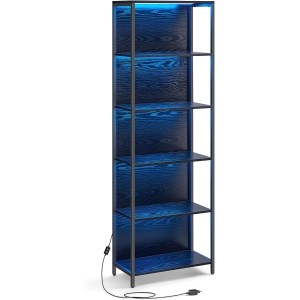 Estante VASAGLE de 6 níveis com iluminação LED ajustável, prateleira com estrutura de aço, 30,3 x 60 x 178,6 cm, para sala de estar, quarto, escritório, preto ébano LLS120B57