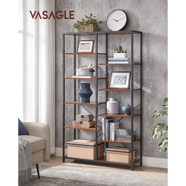 Estante VASAGLE, estante de 5 níveis, suporte de exposição vertical, para sala de estar, escritório, sala de estudo, quarto, cozinha, fácil montagem, estilo industrial, marrom rústico e preto LLS155B01 - Image 2