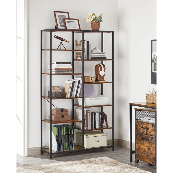 Estante VASAGLE, estante de 5 níveis, suporte de exposição vertical, para sala de estar, escritório, sala de estudo, quarto, cozinha, fácil montagem, estilo industrial, marrom rústico e preto LLS155B01 - Image 3