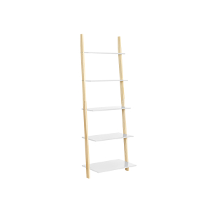 Prateleira tipo escada VASAGLE, estante de 5 níveis, prateleira de parede para sala de estar, cozinha, escritório, estrutura de madeira maciça, montagem simples, encostada na parede, branco fosco e cor natural LLS201N01