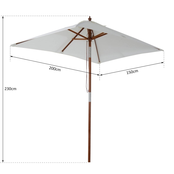 Outsunny Chapéu de Sol de Jardim 200x150x230cm Chapéu de Sol Retangular Inclinável com Polia Duplo Teto e Mastro Desmontável de Madeira para Terraço Pátio Creme - Image 3