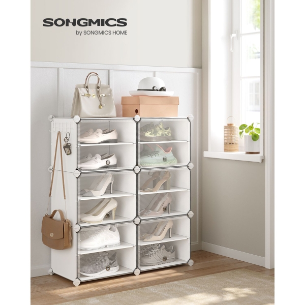 SONGMICS Sapateira com encaixe, unidade organizadora de armazenamento modular com 6 compartimentos, 30 x 40 x 30 cm para cada compartimento, com portas, estrutura de aço, painéis de plástico, branco LPC033W01 - Image 2