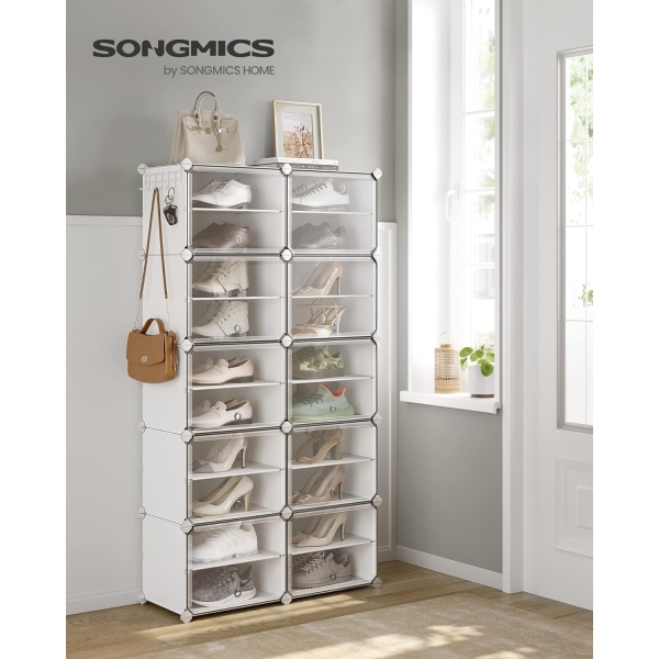 Sapateira com encaixe SONGMICS, armário de plástico para armazenamento de sapatos, unidade organizadora de armazenamento modular com 10 compartimentos, 30 x 40 x 30 cm para cada compartimento, com portas, estrutura de aço, painéis de plástico, branco LPC035W01 - Image 2