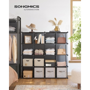 Unidade de armazenamento SONGMICS de 15 cubos, organizador modular, prateleira de plástico, separador de armário, armazenamento de sapatos, para quarto, escritório, 153 x 31 x 153 cm, cinza LPC442G01
