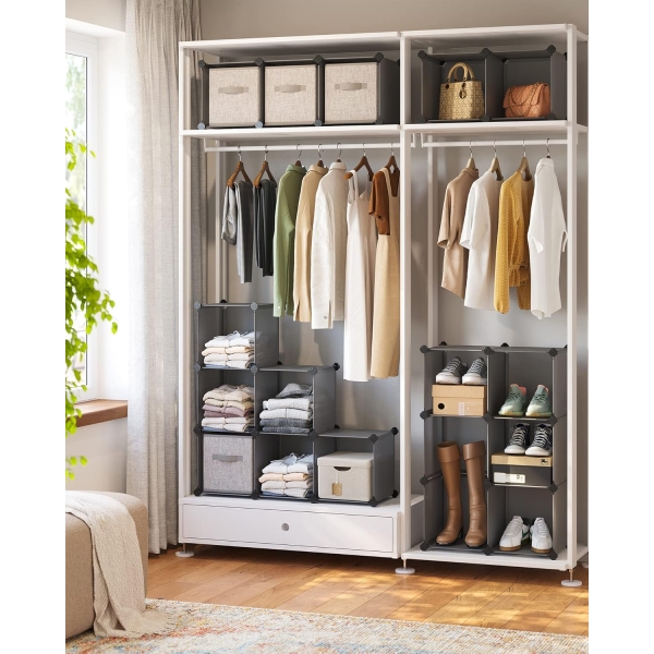 Unidade de armazenamento SONGMICS de 15 cubos, organizador modular, prateleira de plástico, separador de armário, armazenamento de sapatos, para quarto, escritório, 153 x 31 x 153 cm, cinza LPC442G01 - Image 2