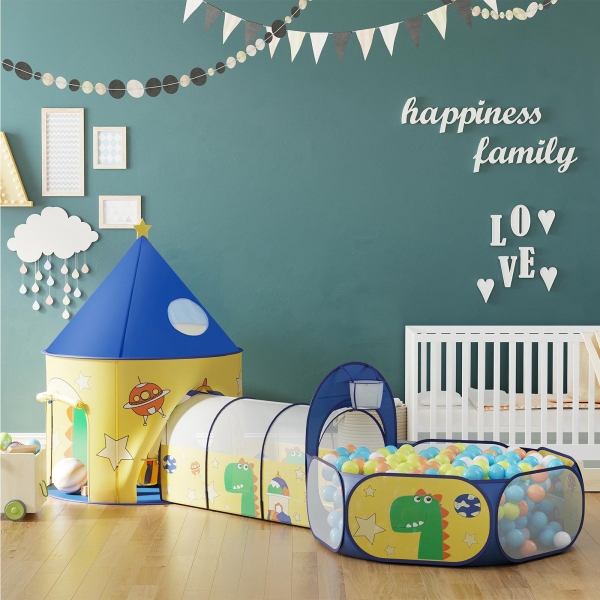 SONGMICS Tenda de Brincar Infantil 3 em 1, Túnel, Piscina de Bolinhas, Playground, para Meninos, Meninas e Crianças Pequenas, Tenda Pop-Up Foguete Infantil, Uso Interno ou Externo, Ideia de Presente, Festa de Aniversário, Amarelo e Azul LPT702Y01 - Image 2