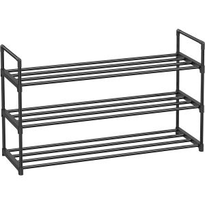 SONGMICS Sapateira de 3 níveis, organizador de sapatos, prateleira de metal, acomoda de 12 a 15 pares de sapatos, prateleira empilhável para sapatos, para corredor, sala de estar, quarto, vestiário, 30 x 92 x 54 cm, preto LSA13BKV1