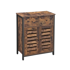 Armário de chão VASAGLE, armário independente com 1 gaveta e prateleira, armário de armazenamento de cozinha, portas de veneziana, para sala de estar, corredor, escritório, quarto, marrom rústico LSC86BX