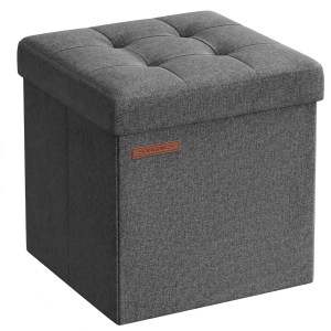 Banco SONGMICS com espaço de armazenamento, banco dobrável pequeno, apoio para os pés de 30 x 30 cm, caixa de armazenamento, carga máxima de 130 kg, para sala de estar, quarto, dormitório, cinza escuro LSF028G01