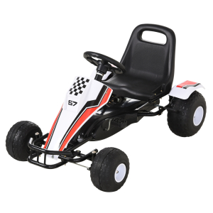HOMCOM Go Kart a Pedais para Crianças acima de 3 Anos Carro de Pedais Infantil com Assento Ajustável e Freio de Mão 104x66x57cm Branco e Preto