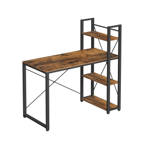 Mesa de computador VASAGLE, 120 cm, escrivaninha com prateleiras de armazenamento à esquerda ou à direita, estável, fácil montagem, para escritório doméstico, estilo industrial, marrom rústico e preto LWD48X