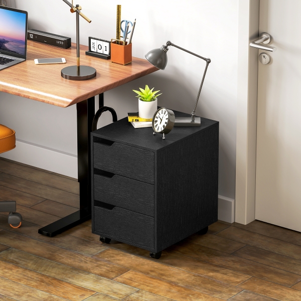 HOMCOM Bloco de Gavetas para Escritório Móvel de Escritório Bloco de Gavetas com 3 Gavetas e 4 Rodas 40x50x57,5 cm Preto - Image 8