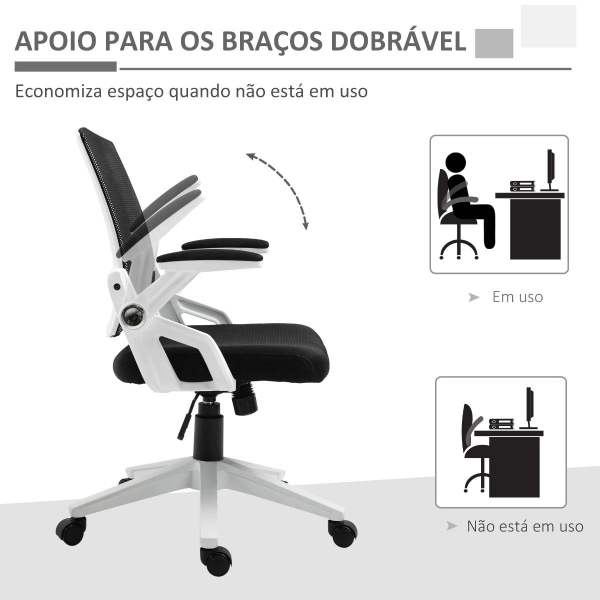 Vinsetto Cadeira de Escritório Ergonômica Basculante com Altura Ajustável Apoio para o Braço Dobrável Suporte Lombar e Malha Transpirável 61x61x94-104cm Preto - Image 7