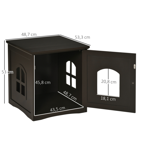 PawHut Casa para Gatos de Madeira Móvel para Caixa de Areia para Gatos 2 em 1 com Armário de Armazenamento Bancada Ampla Porta e 3 Janelas Cruzadas 48,7x53,3x53 cm Marrom - Image 3