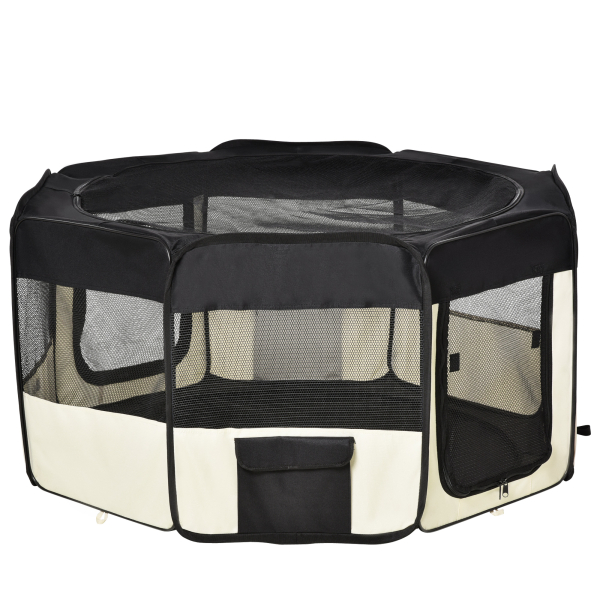 PawHut Parque para Animais de Estimação Dobrável com 2 Portas e Almofada Tecido Oxford Ø120x58 cm Preto