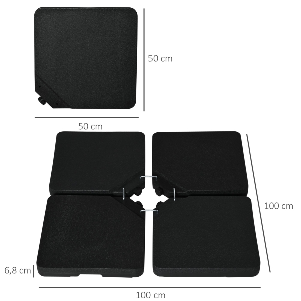 Outsunny Conjunto de Pesos para Base de Chapéu de Sol de 4 Peças Quadrado Preenchível 60 kg de Água 70 kg de Areia ou 80 kg Mixto Preto - Image 3
