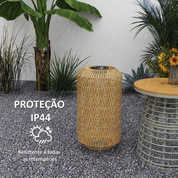 Outsunny Candeeiro Solar em Vime Sintético com Luzes LED Ligação e Desligação Automática Desenho Boémio Impermeável Ø30x55 cm Madeira - Image 8