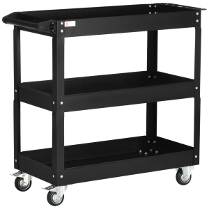 DURHAND Carrinho de Ferramentas com Rodas 3 Prateleiras de Armazenamento e Alça Lateral 83x35,3x76 cm Preto
