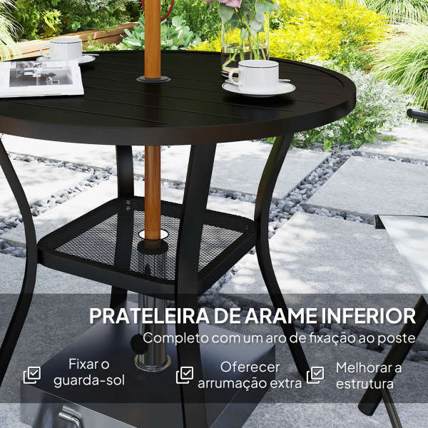 Outsunny Mesa de Jardim com Orifício para Chapéu de Sol Mesa de Refeição Exterior Redonda com Bancada de Metal Ø90x73 cm Preto - Image 7