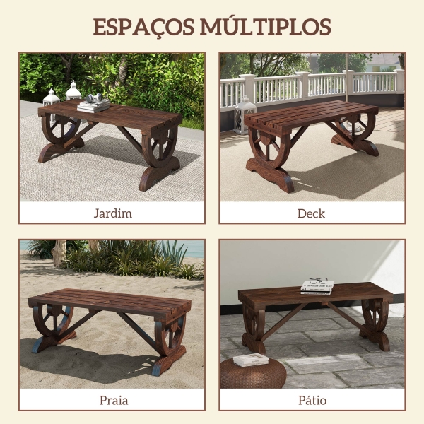 Outsunny Banco de Jardim de 2 Lugares Banco de Madeira com Rodas Decorativas Rústico Capacidade 250 kg 98x50x39,5 cm Castanho Rústico - Image 7