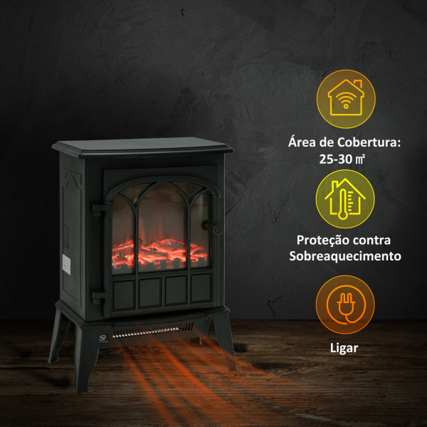 HOMCOM Lareira Elétrica Portátil 1000/2000W com Efeito de Chama Realista e Proteção Contra Superaquecimento 41,5x28x54 Preto - Image 6