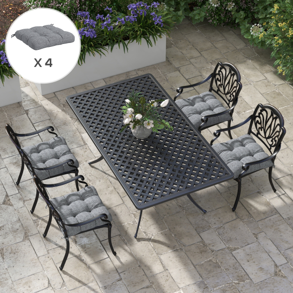 Outsunny Conjunto de 4 Almofadas para Cadeiras de Sala 48x48x7 cm Impermeáveis e Anti-UV com 2 Fitas de Fixação Cinzento - Image 2