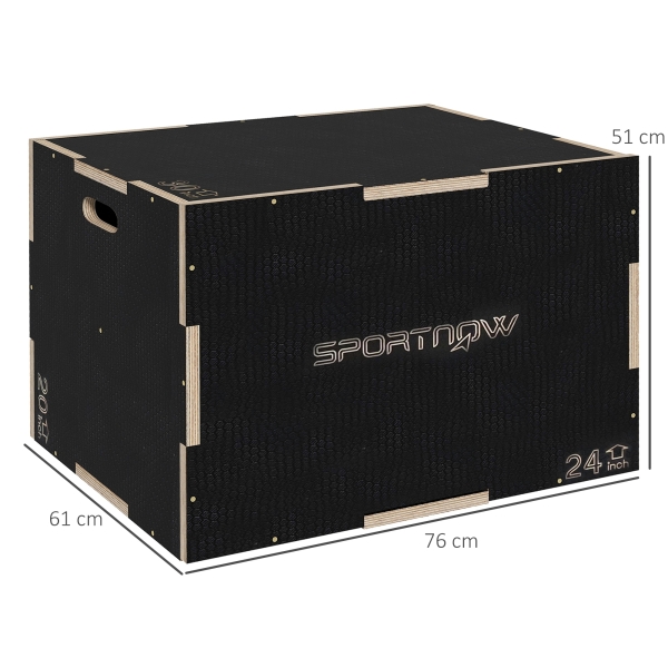 SPORTNOW Caixa Pliométrica com 3 Alturas Diferentes para Treino de Força em Casa Ginásio CrossFit Carga 120 kg 76x61x51 cm Preto - Image 3