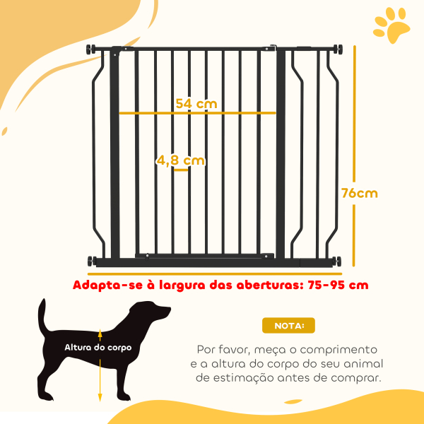 PawHut Barreira de Segurança para Cães Extensível para Escadas e Portas 75-95 cm com 1 Extensão e 10 cm Altura 76 cm Preto - Image 3