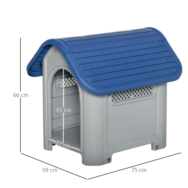 PawHut Casa para cães pequenos com respiradouros resistente para uso interno e externo 59x75x66 cm Azul e cinza - Image 3