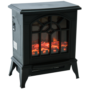 HOMCOM Lareira Elétrica Portátil 1000/2000W com Simulação de Chama Termostato e Proteção de Superaquecimento 36,5x24x46cm Preto