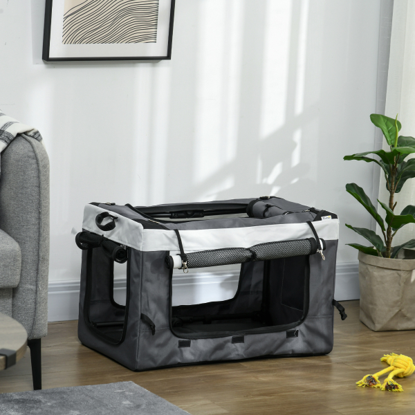 PawHut Carrinho para Animais de Estimação Carrinho para Cães Dobrável com Compartimento Desmontável 4 Portas 81x58x97,5 cm Cinza - Image 8