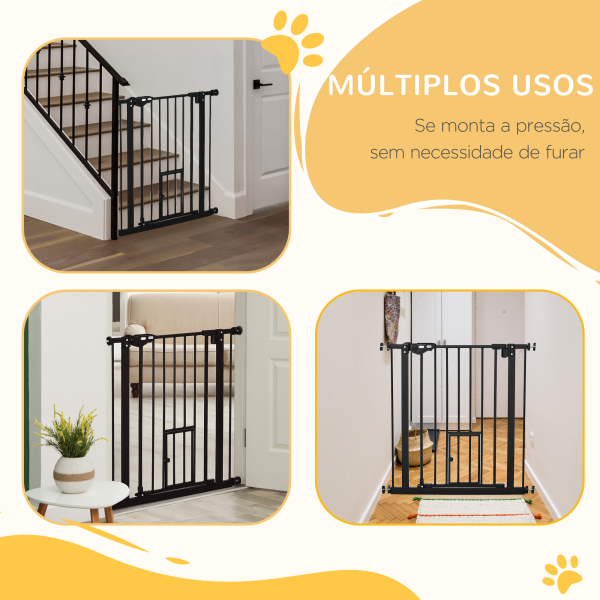 PawHut Barreira de Segurança para Animais de Estimação 74-80cm com Porta com Fechamento Automático e Sistema de Duplo Bloqueio Altura 76,2cm Preto - Image 8