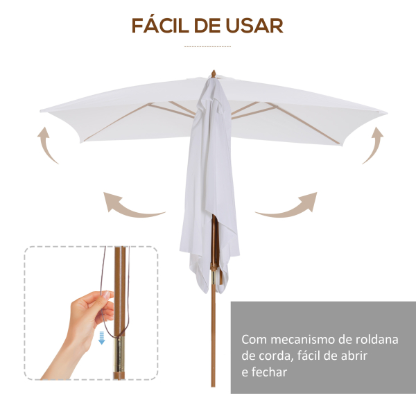 Outsunny Chapéu de Sol de Jardim com Sistema de Poleia Teto Ventilado e Mastro de Madeira para Exterior 2,95x2x2,55m Branco - Image 6