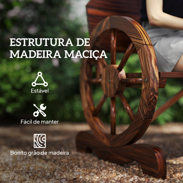 Outsunny Banco de Jardim de Madeira com Apoios de Braço em Forma de Roda Estilo Rústico 110x50x80 cm Nogueira - Image 5