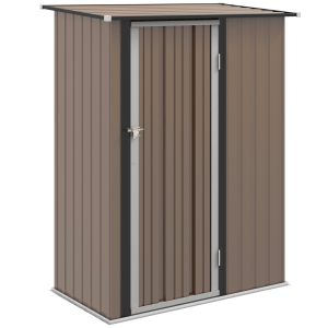 Outsunny Abrigo de Jardim 1,07㎡ 142x84x189 cm Abrigo de Armazenamento Abrigo de Ferramentas com Teto Inclinado e Porta Marrom