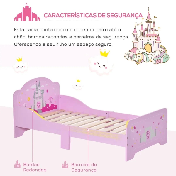 HOMCOM Cama Infantil acima de 3 Anos Cama para Crianças de Madeira com Barreira de Proteção Carga Máx. 50kg 143x73x60cm Rosa - Image 5