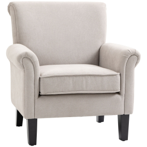 HOMCOM Poltrona Estofada em Tecido Poltrona Relax com Apoio para os Braços Assento Amovível e Lavável Pés de Madeira 79x78x87cm Cinza