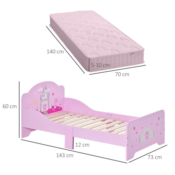 HOMCOM Cama Infantil acima de 3 Anos Cama para Crianças de Madeira com Barreira de Proteção Carga Máx. 50kg 143x73x60cm Rosa - Image 3