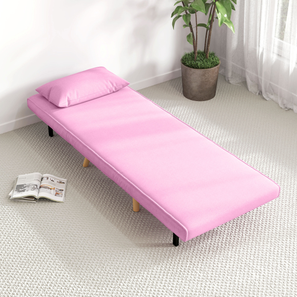 HOMCOM Sofá Cama Individual  Estofado em Linho com Encosto Ajustável em 5 Posições e Almofada Sofá Cama Pequeno 72x75x85 cm Rosa - Image 8