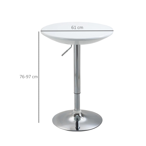HOMCOM Mesa de Bar com Altura Regulável Giratória 360° com Base Redonda Mesa Alta de Aço Moderna para Cozinha Sala de Jantar Cafeteria 61x61x76-97cm Branco - Image 3