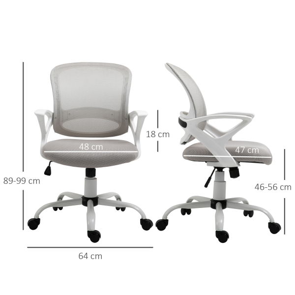 Vinsetto Cadeira de Oficina Ergonômica Basculante com Altura Ajustável Assento Giratório 360° Suporte Lombar e Malha Transpirável 61x61x89-99cm Cinza e Branco - Image 3