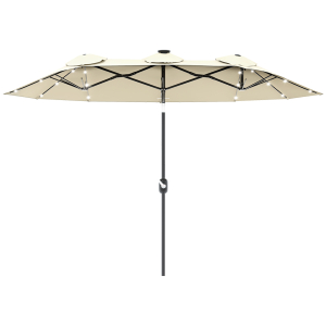 Outsunny Chapéu de Sol Duplo com Luzes LED com Inclinação de 45° Manivela Estrutura de Aço 280x146x227cm Bege