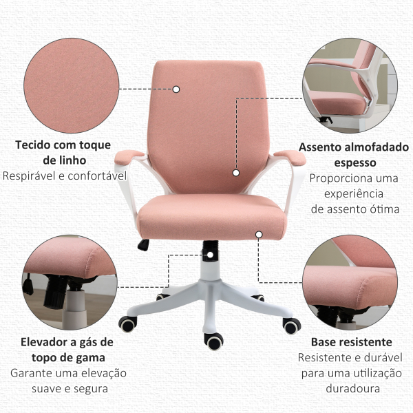 Vinsetto Cadeira de Escritório Ergonómica Giratória e com Altura Ajustável e Suporte Lombar 62x69x92-100 cm Rosa - Image 6